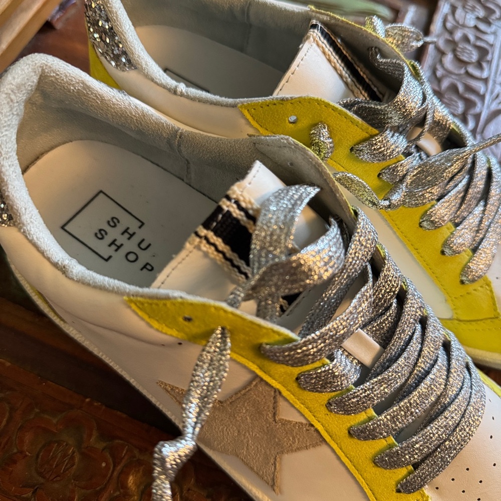 ShuShop White and Yellow Sneakers